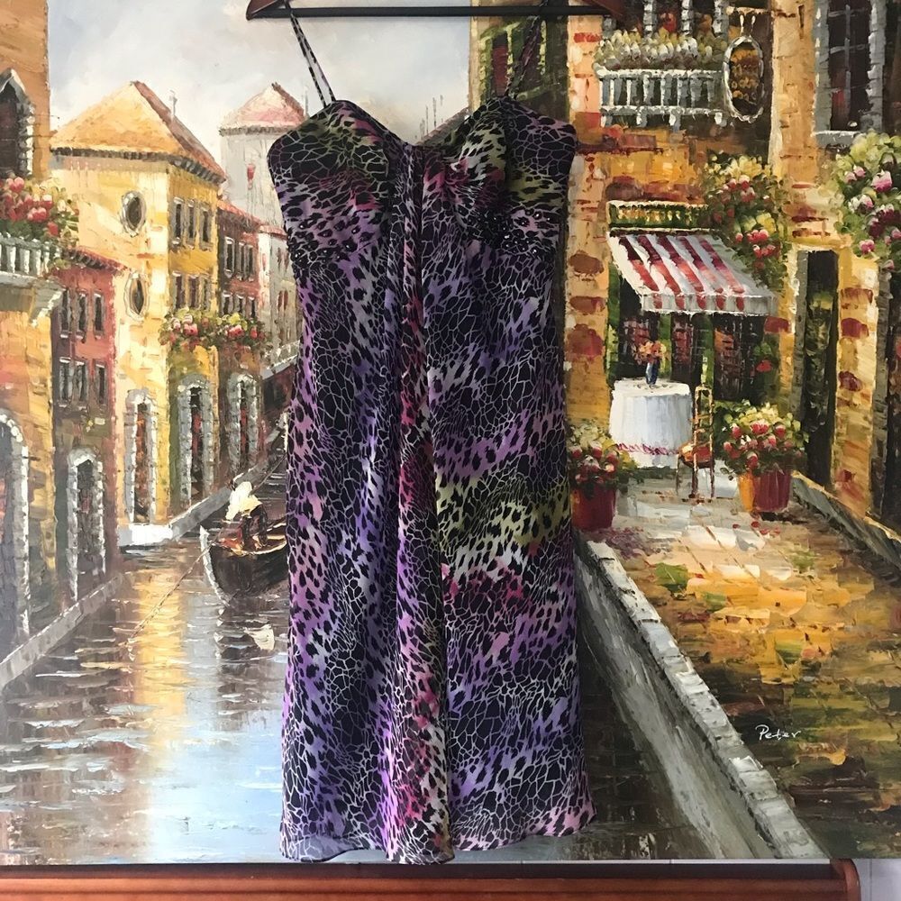 Alex & Eve dress spaghetti strap purple animal print mini dress